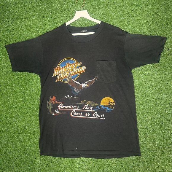 Harley-Davidson Other - Vintage 80s Harley Davidson T Shirt Mens XL Black Coast to Coast Eagle Biker